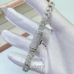 8MM Real Moissanite Cuban Bracelet Double Rows 925 Silver Passes Tester Hip Hop