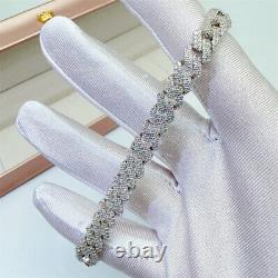 8MM Real Moissanite Cuban Bracelet Double Rows 925 Silver Passes Tester Hip Hop