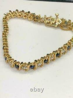 8.00 Ct 14K Yellow Gold Finish Sapphire & Diamond Vintage Tennis Bracelet 7.25