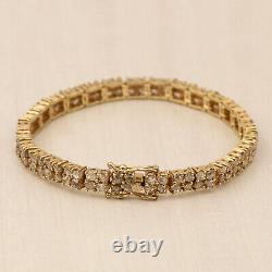 8.50CTS Silver Gold Plated Natural Rose Cut Champagne Diamond Tennis Bracelet