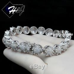 8.5men 925 Sterling Silver 10mm Icy Full Icy Diamond Chain Link Braceletsb5