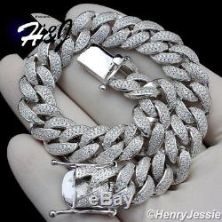 8.5men 925 Sterling Silver 12mm Iced Lab Diamond Miami Cuban Chain Bracelets12