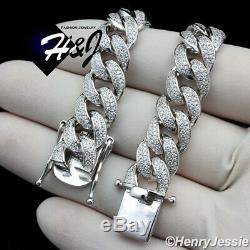 8.5men 925 Sterling Silver 12mm Icy Diamond Bling Miami Cuban Chain Bracelet12