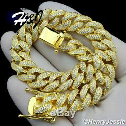 8.5men 925 Sterling Silver 12mm Lab Diamond Gold Miami Cuban Chain Braceletb12