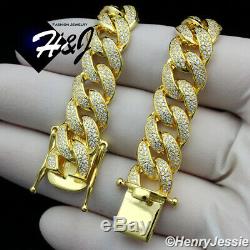 8.5men 925 Sterling Silver 12mm Lab Diamond Gold Miami Cuban Chain Braceletb12