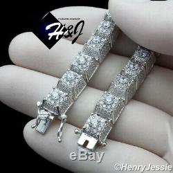 8.5men 925 Sterling Silver Bling Full Icy Diamond Chain Link Braceletsb11