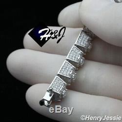 8.5men 925 Sterling Silver Bling Full Icy Diamond Chain Link Braceletsb11