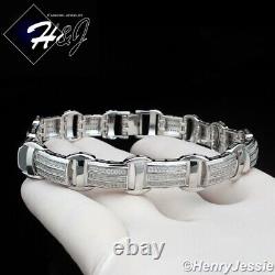 8.75men Solid 925 Sterling Silver Icy Bling Cz 10mm Chain Link Braceletsb15