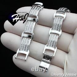 8.75men Solid 925 Sterling Silver Icy Bling Cz 10mm Chain Link Braceletsb15