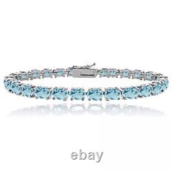 8 Ct Oval Cut Lab-Created Aquamarine Women's Tennis Bracelet 925 Sterling Silver