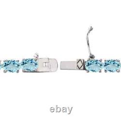 8 Ct Oval Cut Lab-Created Aquamarine Women's Tennis Bracelet 925 Sterling Silver