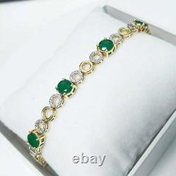 8 Ct Round Cut Green Emerald & Diamond Tennis Bracelet 14K Yellow Gold Over