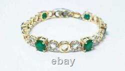 8 Ct Round Cut Green Emerald & Diamond Tennis Bracelet 14K Yellow Gold Over