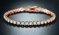 8 Ct Round Cut Natural Fire Opal Tennis Bracelet 14K Rose Gold Silver Plated