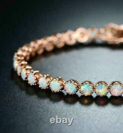 8 Ct Round Cut Natural Fire Opal Tennis Bracelet 14K Rose Gold Silver Plated