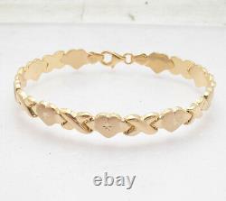 8 Hearts & Kisses XOXO Bracelet 10K Yellow Gold Plated Real Sterling Silver