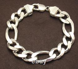 8 Mens Italian Bold Solid Figaro Link Chain Bracelet Real 925 Sterling Silver