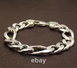 8 Mens Italian Bold Solid Figaro Link Chain Bracelet Real 925 Sterling Silver