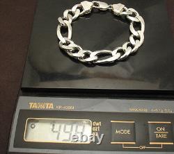 8 Mens Italian Bold Solid Figaro Link Chain Bracelet Real 925 Sterling Silver