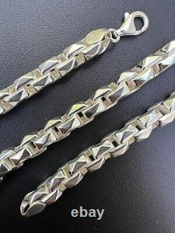 8mm 925 Sterling Silver Men Diamond Cut Rolo Hermes Link Chain Necklace Bracelet