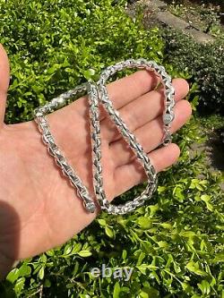 8mm 925 Sterling Silver Men Diamond Cut Rolo Hermes Link Chain Necklace Bracelet