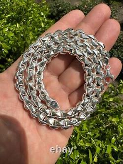 8mm 925 Sterling Silver Men Diamond Cut Rolo Hermes Link Chain Necklace Bracelet