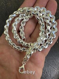 8mm 925 Sterling Silver Men Diamond Cut Rolo Hermes Link Chain Necklace Bracelet