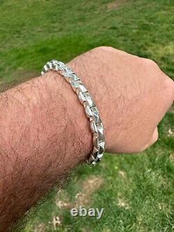 8mm 925 Sterling Silver Men Diamond Cut Rolo Hermes Link Chain Necklace Bracelet