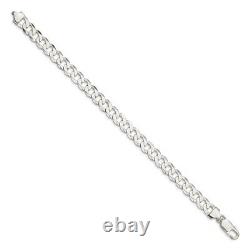 8mm Sterling Silver Solid Flat Curb Chain Bracelet