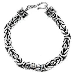 8mm Thick Mens Byzantine Chain Bali Handmade 925 Sterling Silver Bracelet