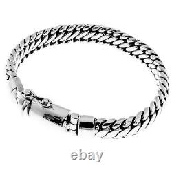 8mm Wide Snake Chain Bali Handmade 925 Sterling Silver Bracelet, 7-9.5
