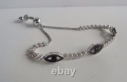 925 STERLING SILVER ADJUSTABLE STRAND EVIL EYE BRACELET With LAB DIAMOND/SAPPHIRE