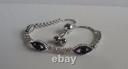 925 STERLING SILVER ADJUSTABLE STRAND EVIL EYE BRACELET With LAB DIAMOND/SAPPHIRE