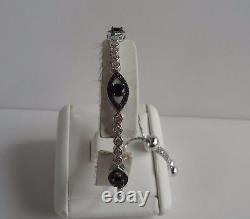 925 STERLING SILVER ADJUSTABLE STRAND EVIL EYE BRACELET With LAB DIAMOND/SAPPHIRE