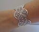 925 Sterling Silver Flower Filigree Outline Bangle Bracelet With 2 Ct Accents