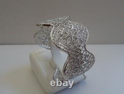 925 STERLING SILVER FLOWER FILIGREE OUTLINE BANGLE BRACELET With 2 CT ACCENTS