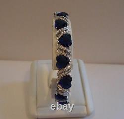 925 STERLING SILVER HEART BRACELET With 30 CT TANZANITE GEMS/ 7'' LONG/STUNNING