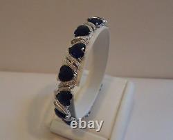 925 STERLING SILVER HEART BRACELET With 30 CT TANZANITE GEMS/ 7'' LONG/STUNNING