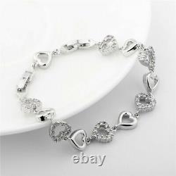 925 Silver 4CT Simulated Diamond Heart Design Charm Woman's Bracelet