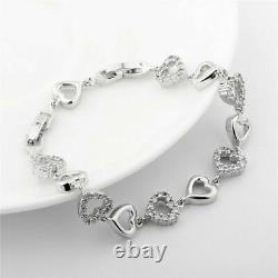 925 Silver 4.40cts Sim Simulated Diamond Heart Design Charm Woman's Bracelet