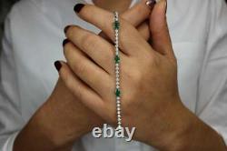 925 Silver 6CT Oval Simulated Green & Simulated Diamond Tennis Bracelet