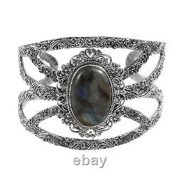 925 Silver Bangle Cuff Bracelet Platinum Over Labradorite Gift Size 7.5 Ct 12.5