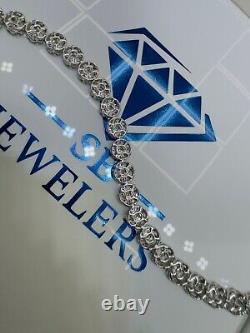 925 Silver Genuine 1.25CTW Diamond Flower Cut Tennis Bracelet 8.5 Armlet