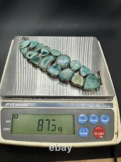 925 Silver Green Druzy Agate Bracelet. Very Beautiful Approx 9&1/4 87G