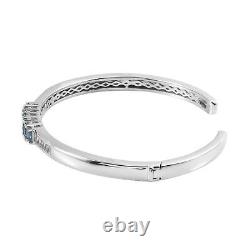 925 Silver Natural Blue Aquamarine Topaz Cuff Bangle Bracelet Size 7.25 Ct 2.5