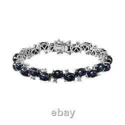 925 Silver Natural Blue Star Sapphire Moissanite Bracelet Size 7.25 Ct 36.4