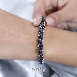 925 Silver Natural Blue Star Sapphire Moissanite Bracelet Size 7.25 Ct 36.4