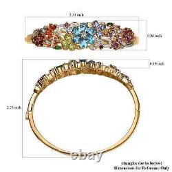 925 Silver Natural Blue Topaz Red Garnet Bangle Cuff Bracelet Size 8 Ct 10.1