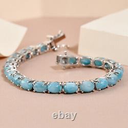 925 Silver Platinum Plated Natural Larimar Tennis Bracelet Gift Size 8 Ct 25.4