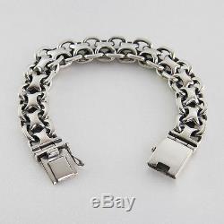 925 Solid Sterling Silver Men Heavy Wide Chain Cuban Bracelet Size 20 cm 8 79g